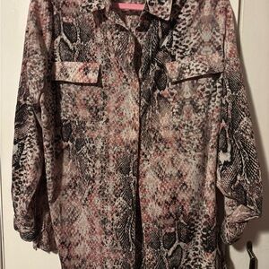 Jaclyn Smith Pink and Black Snake Print Blouse